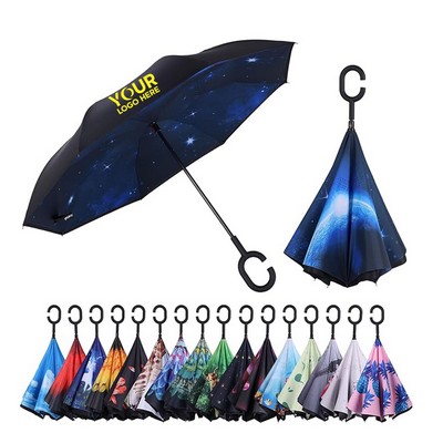 Inverted Reverse Upside Down Umbrella With C-Shaped Handle