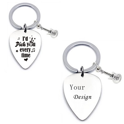 Metal Guitar Picks On Keychain