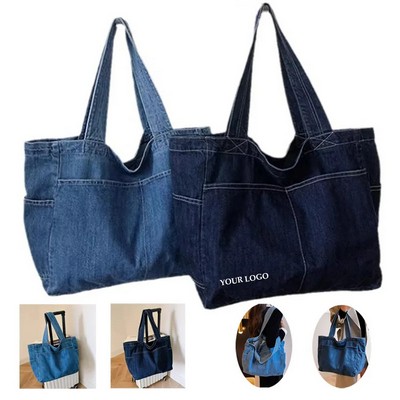 Denim Men'S And Women'S Canvas Large Tote Bag