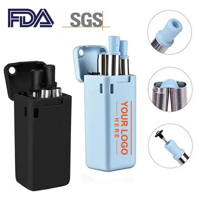 Foldable Stainless Steel Straw with Reusable Compact ABS Case