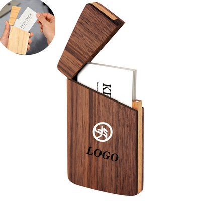 Walnut Business Card Holder Case with Magnetic Closure Portable