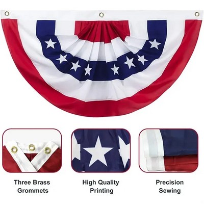 18 Inch x 36 Inch American Patriotic Pleated Fan Flags