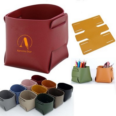 Foldable PU Leather Desk Sundries Storage Tray