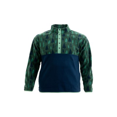 Lago Youth Fleece Button Sweater w/Trees Print