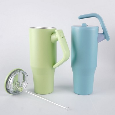 40oz Rotatable Handle Vacuum Insulated Tumblers With Lid and Straw