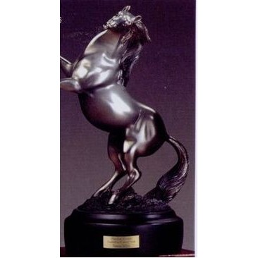 Silver Finish Rearing Horse Trophy w/Round Base (6"x8")