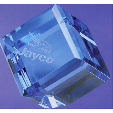 Optical Crystal Blue Standing Cube Paperweight (2"x2"x2")