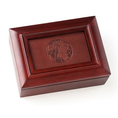 Wood Box w/Embossed Leather Insert & Rosewood Finish