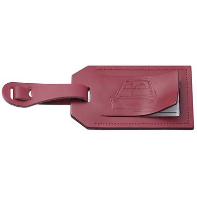 Top Grain Leather Business Card Size Luggage Tag w/ Secure Strap & Flap