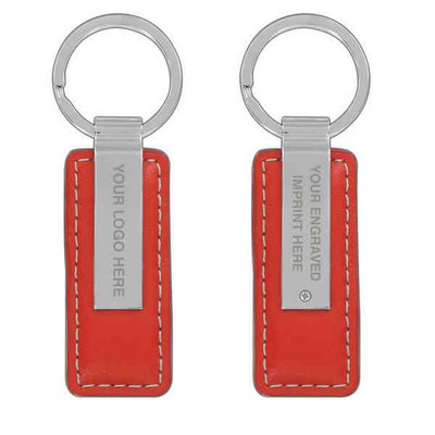 Red Synthetic Leather Rectangle Fob Keychain (Overseas Production)