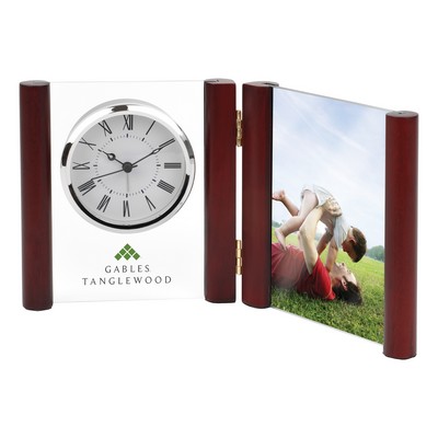 Clock - Silver Glass Desk Alarm Book Clock Photo Frame (Imprinted)