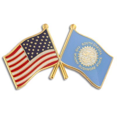 South Dakota & USA Crossed Flag Pin