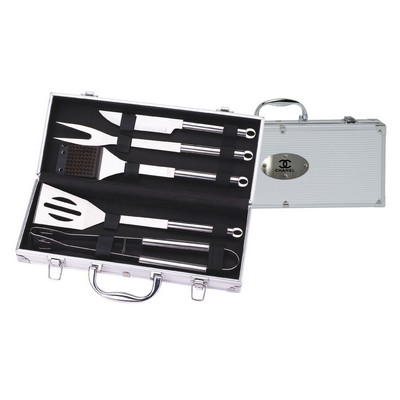 5 Piece Stainless Steel Barbecue Set in Aluminum Case (14½"x6½")