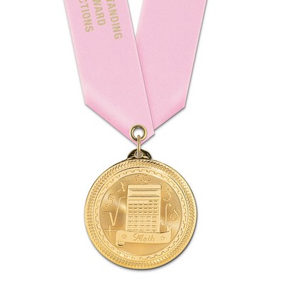 2" Math Brite Laser Medal w/ Satin Neck Ribbon