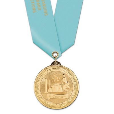 2" Science Brite Laser Medal w/ Satin Neck Ribbon