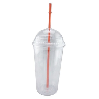 16 Oz. Double Wall Plastic Cup w/ Red Straw & Dome Lid