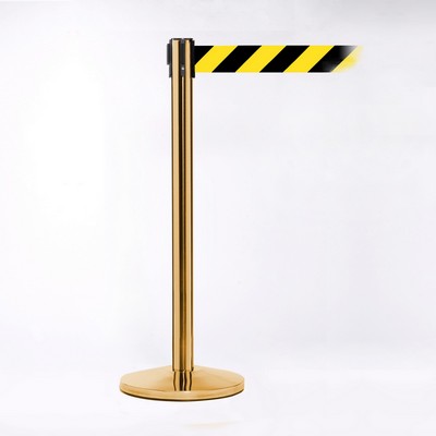 Crowd Control Brass Pole W/ 11' Heavy Duty Diagonal Stripe Belt W/Lock