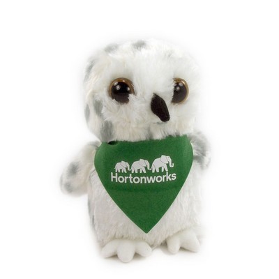 8" Snowy Owl Stuffed Animal w/Bandana & One Color Imprint