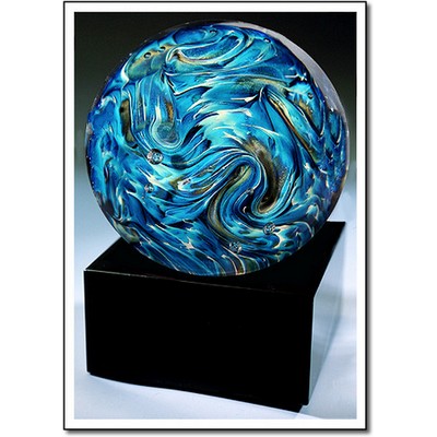 Blue Stratos Art Glass Sculpture w/ Marble Base (3"x4.5")