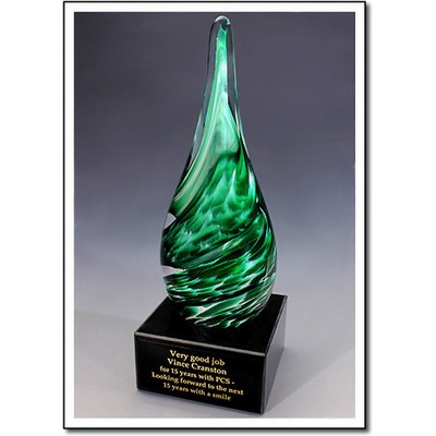 Emerald Mist Art Glass Sculpture w/o Marble Base (3"x5.5")