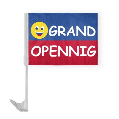 Grand Opening Smiley Car Flags 12x16 inch