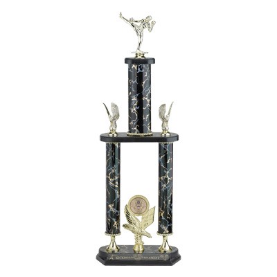 30½" Three Marbled Columns Trophy w/Figure & 2" Insert (Both Sold Separately)