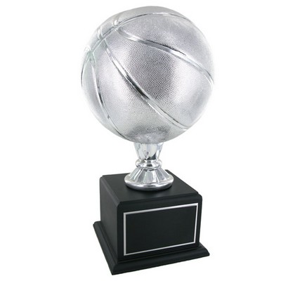 17" Silver Basketball Trophy w/9" Ball on Black Base