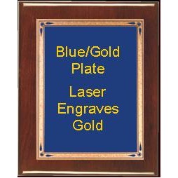 Rosewood 5" x 7" Piano Finish Free Standing Plaque - With 4" x 6" Blue/Gold Teardrop Plate