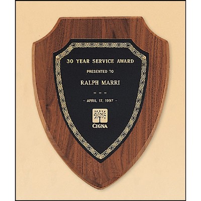 Walnut Shield Plaque with a Black Brass Plate (8.5" x 10.5")