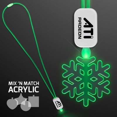 Necklace Green LED Lanyards with Acrylic Snowflake Pendants - Domestic Imprint