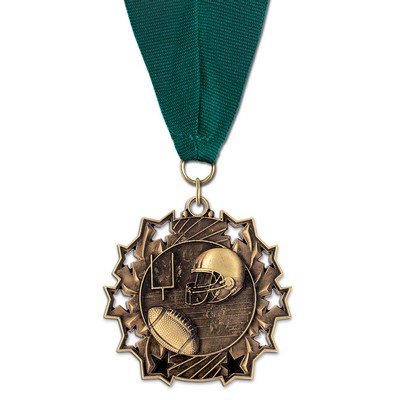 2 1/4" Football TS Medal w/ Grosgrain Neck Ribbon