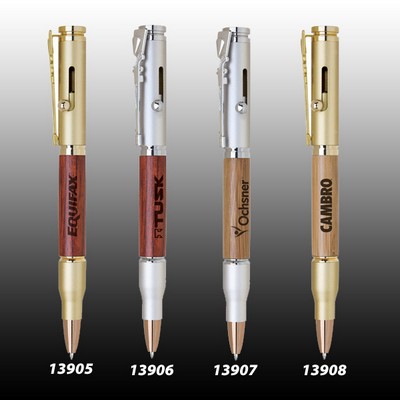 Bullet Brass Ball Point Pen ( Satin Chrome/ Chrome/ Wood)