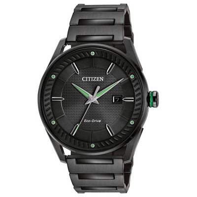 Citizen® Men's Eco Drive Watch w/Green Accented Black Dial