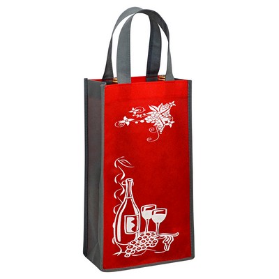 Custom 80g Non-Woven 2-Bottle Wine Tote Bag 8"x13"x4"