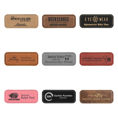 1.25" x 3.25" - Premium Leatherette Rectangular Name Tags or Badges