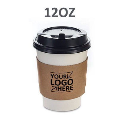 12OZ Disposable Paper Cups With Lid And Sleeve