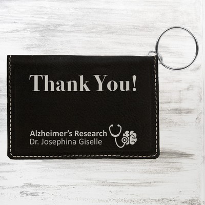 Black/Silver Leatherette Keychain ID Holder