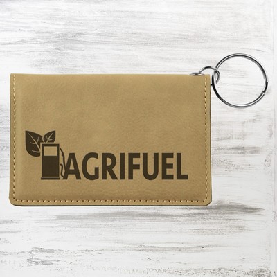 Light Brown Leatherette Keychain ID Holder