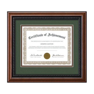 Weyden Certificate Frame - Walnut/Forest Green 8½"x11"