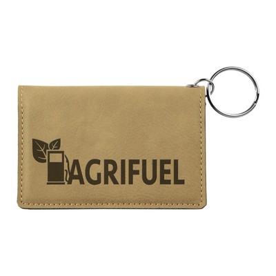 Light Brown Leatherette Keychain ID Holder