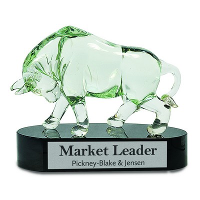 7 1/2" Clear Art Glass Bull Award