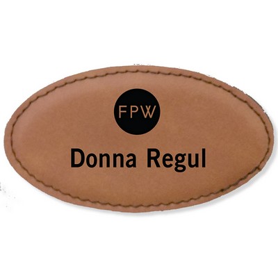 Leather Oval Name Badge with Stitching and Magnet Attached (1.5" x 3")