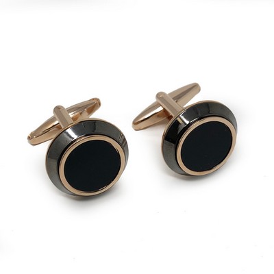 "Rose Gold" Plated Cufflinks w/Black Enamel