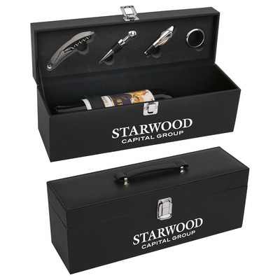 Deluxe Leatherette Wine Case with case and 4 PC Wine Set