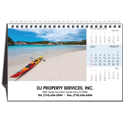 Dream Vacation 2025 Desktop Calendar w/Full Color Hardboard Easel