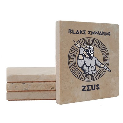 4" Square Travertine Stone Coaster Set