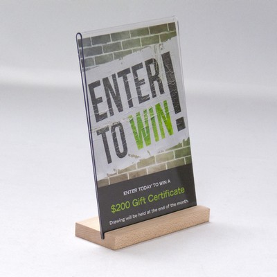 Slanted Countertop Sign Holder - 5w x 7h [Wood Base]