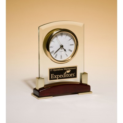 Airflyte® Beveled Glass Desktop Clock w/Rosewood Piano-Finish Base & Gold Metal Accents