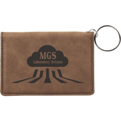 Dark Brown Leatherette ID Holder & Key Chain