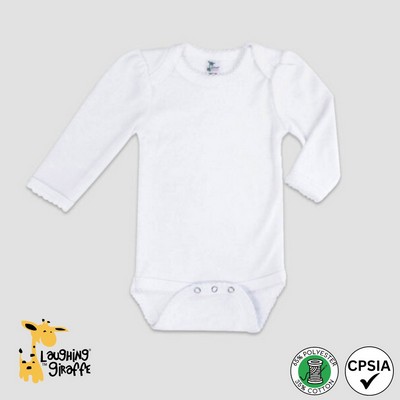 Baby Long Sleeve Scallop Trim White Bodysuit 65% Polyester 35% Cotton- Laughing Giraffe®